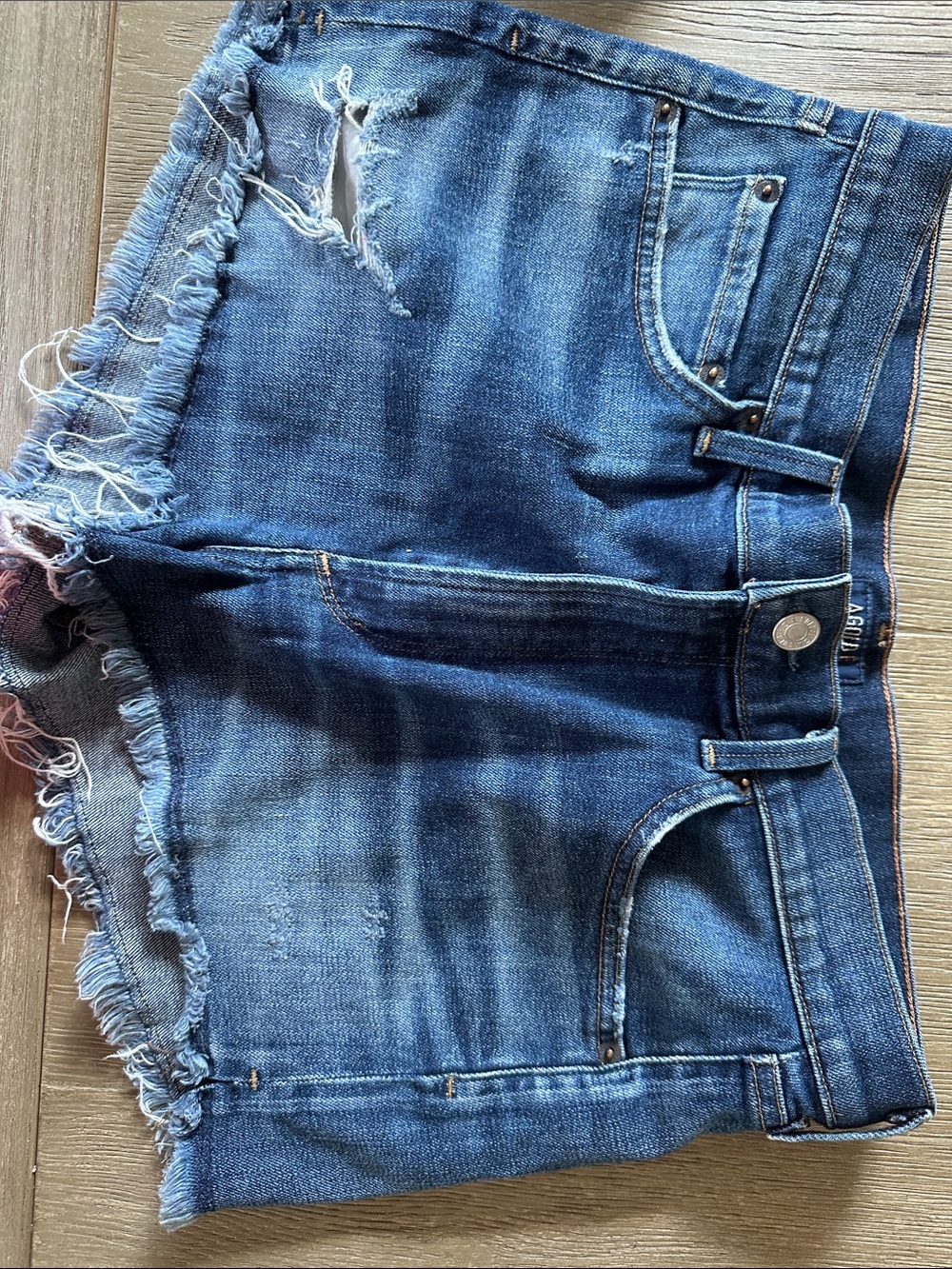 Agolde Blue Frayed Distressed Denim Cutoff Shorts